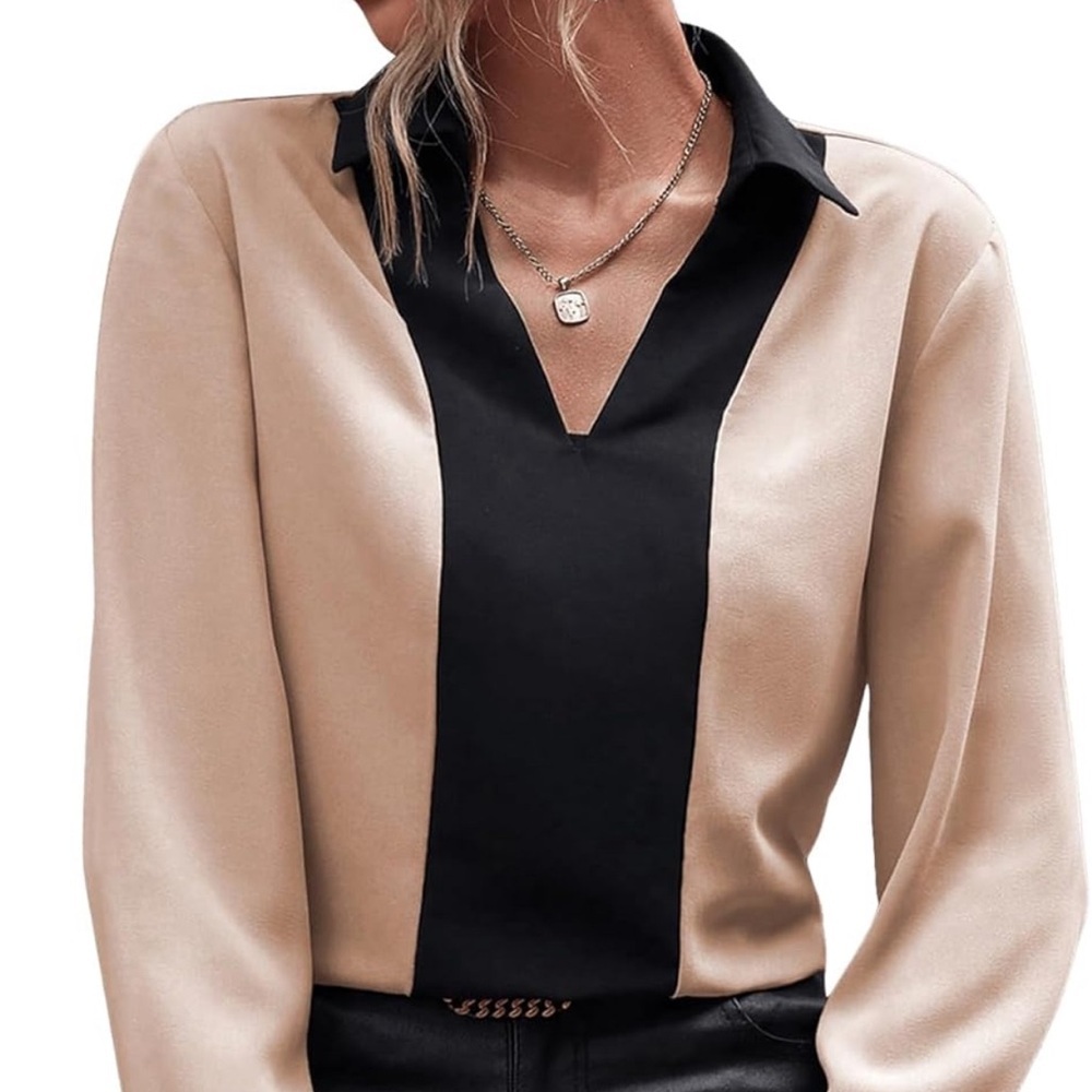Chic Beige and Black Blouse - Picture 3 of 4